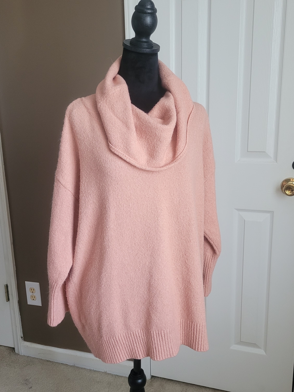 Joan Vass Soft Pink Cowl Neck Sweater